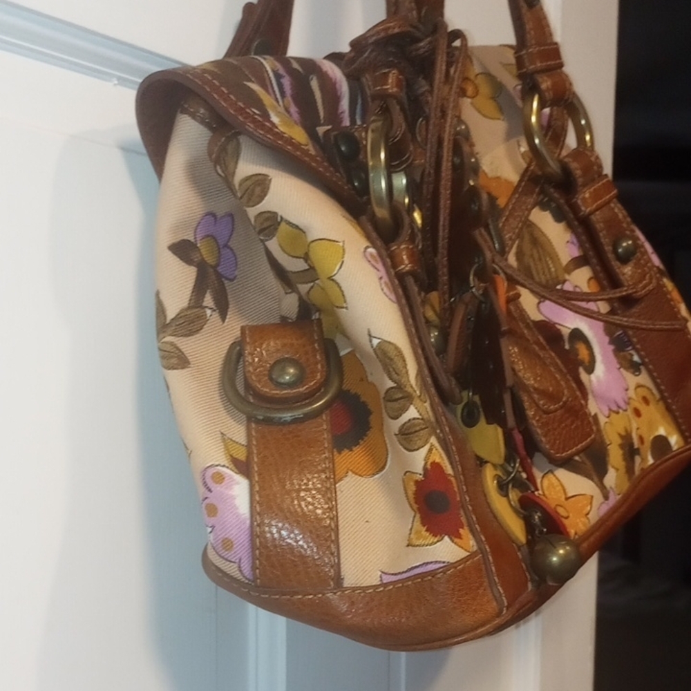 Isabella Fiore Floral Brown Leather Women's Bag - Picture 8 of 11